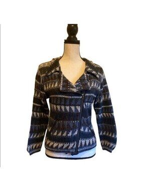 Urban Renewal Sweater Jacket Womens S Black Gray Chevron Knit Zip Pockets Vintag